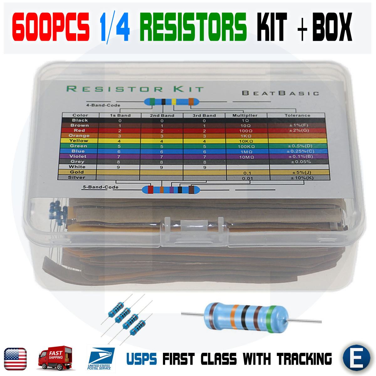 600pcs 30 Values 1/4W Metal Film Resistors + Plastic Box Assortment Kit Set 1% 600pcs 30 Values 1/4W Metal Film Resistors + Plastic Box Assortment Kit Set 1%