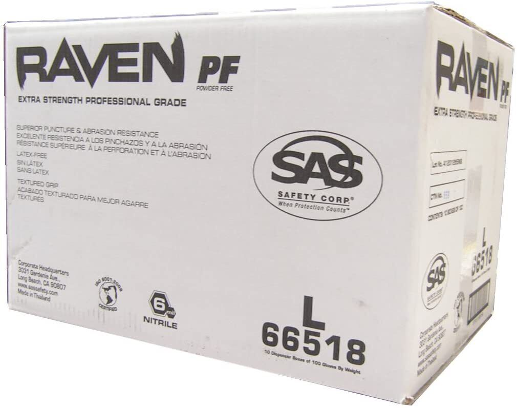 SAS RAVEN Black 7 MIL Powder Latex Free Nitrile Disposable Gloves LRG 10 BX CASE