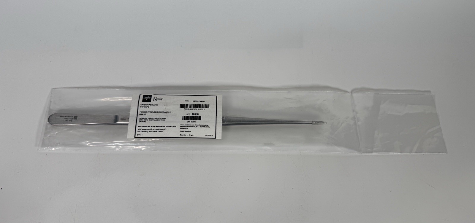 Medline Konig MDS1130830 DeBakey Vascular Tissue Forceps 12