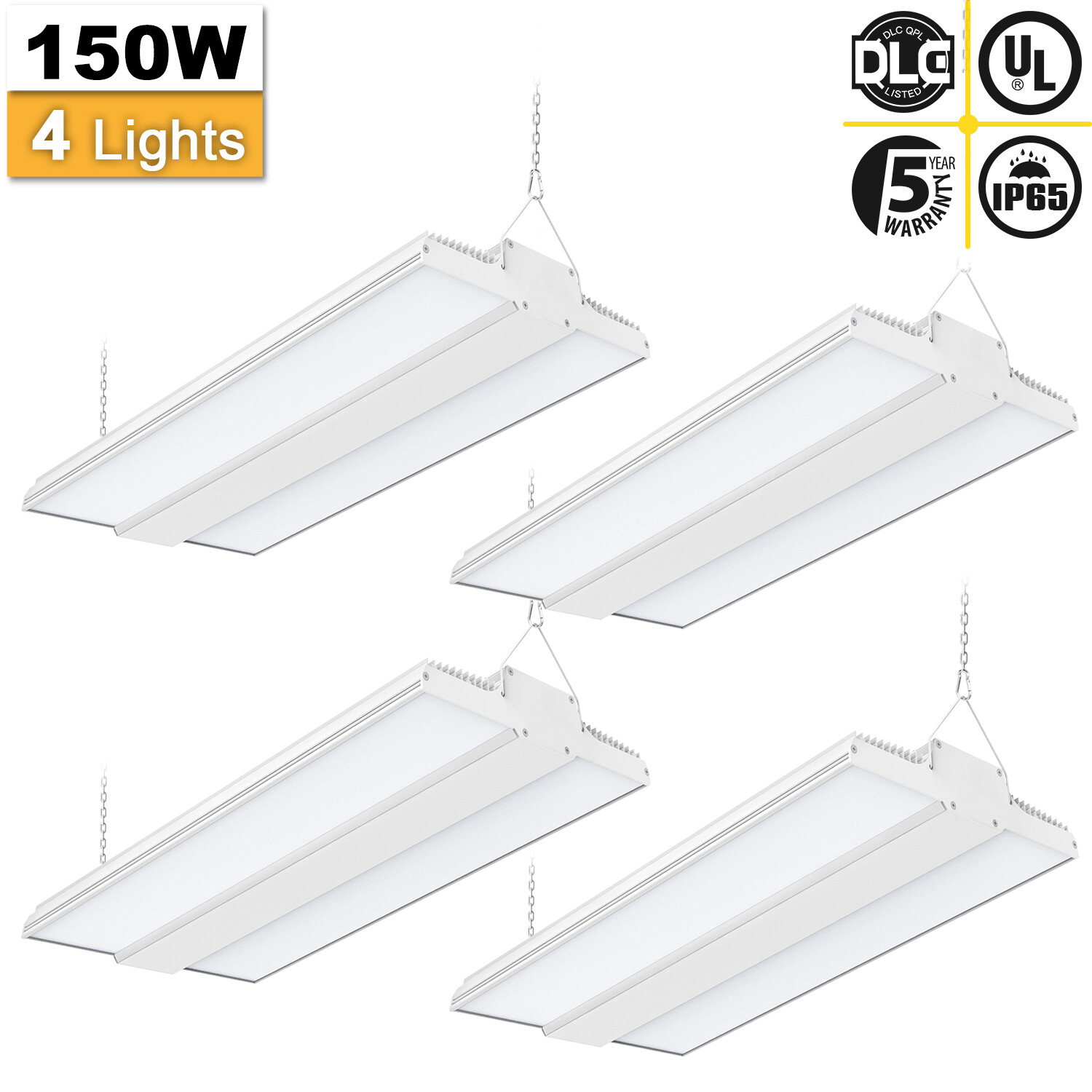 4-Pack 150W LED Linear High Bay Light 22500LM UL Listed Commercial Shop Lights 4-Pack 150W LED Linear High Bay Light 22500LM UL Listed Commercial Shop Lights