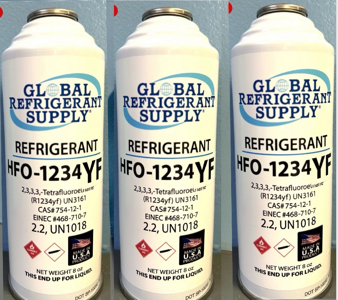 R1234yf, Refrigerant Automotive A/C, (3) 8 oz. Self-Sealing Cans FAST SHIP R1234yf, Refrigerant Automotive A/C, (3) 8 oz. Self-Sealing Cans FAST SHIP
