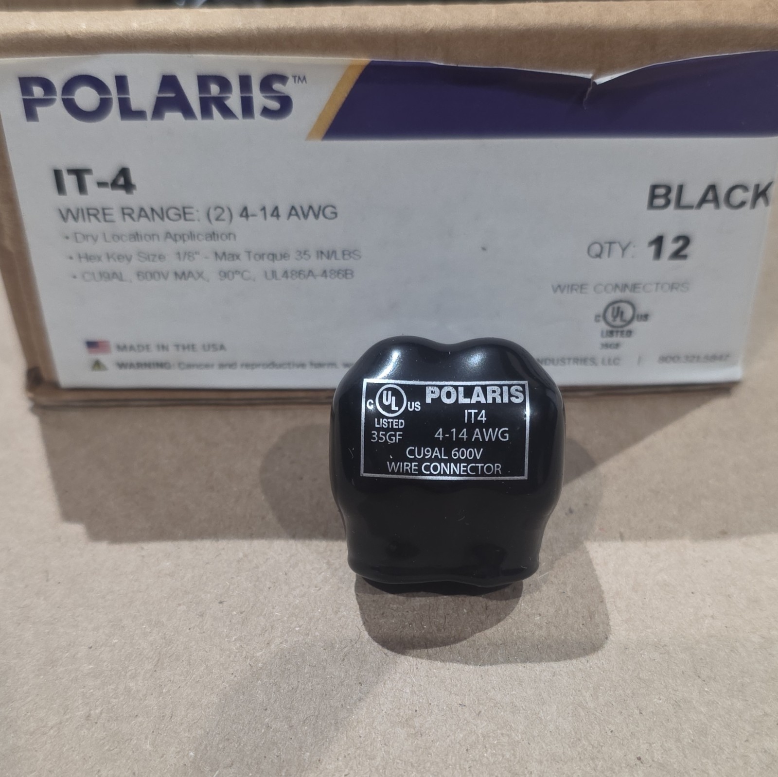 Polaris IT-4 2-Port Black Wire Connector 4-14 AWG Set Screw Copper Qty. 12 Polaris IT-4 2-Port Black Wire Connector 4-14 AWG Set Screw Copper Qty. 12