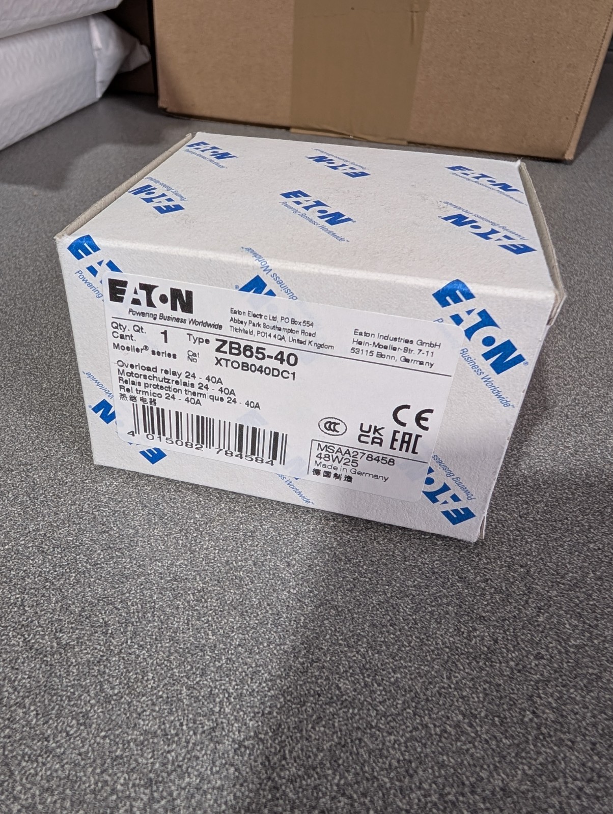 EATON XTOB040DC1 CUTLER HAMMER IEC OVLR FRAME D CLASS 10 24-40A **BRAND NEW**