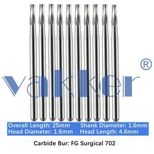 Vakker 10pc Dental Carbide Burs FG SURG 702 Surgical Friction Grip High Speed picture
