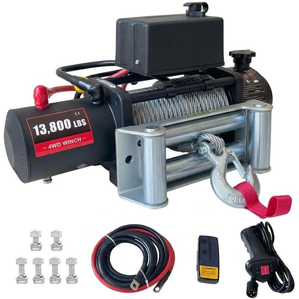 13800lb 12V Electric Winch 6.5HP Steel Cable Wireless Remote Heavy Duty Off-Road