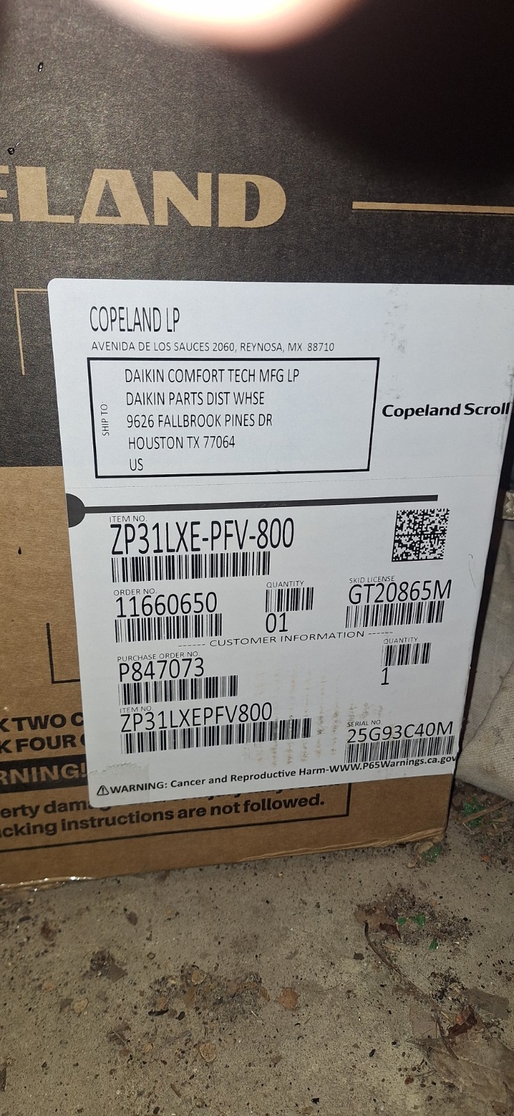 Copeland ZP31LXE-PFV-800 Hermetic Scroll Compressor