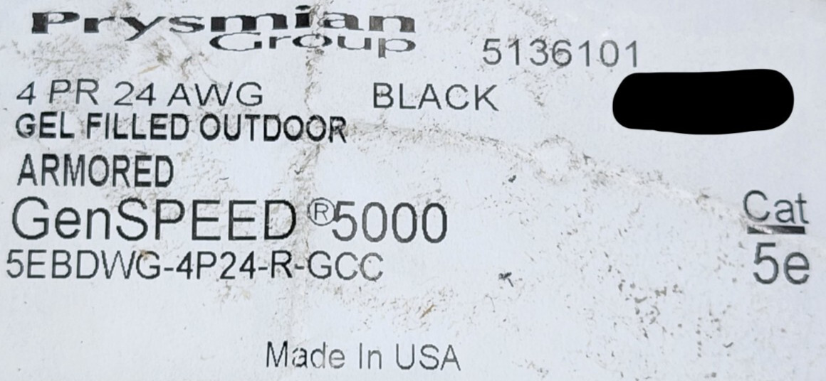 Prysmian/General Cable GenSPEED 5000 Cat5E UTP Armored OSP Networking Black/50ft Prysmian/General Cable GenSPEED 5000 Cat5E UTP Armored OSP Networking Black/50ft