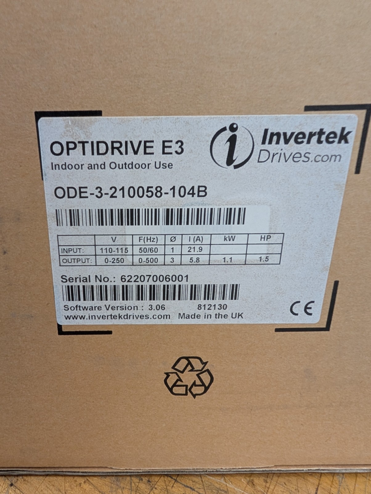 Invertek OptiDrive E3 1.5 HP VFD Motor Drive NEMA 4X ODE-3-210058-104B Invertek OptiDrive E3 1.5 HP VFD Motor Drive NEMA 4X ODE-3-210058-104B