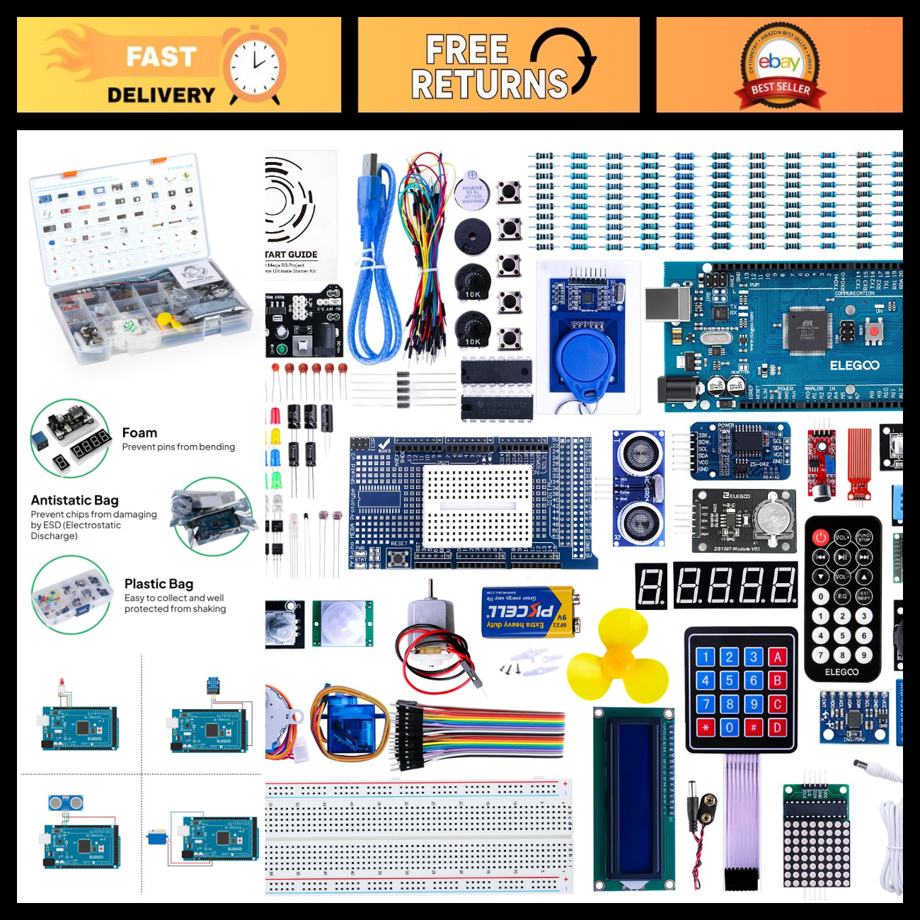 Complete Arduino Mega 2560 R3 Starter Kit with Tutorials & Accessories - DIY Ele