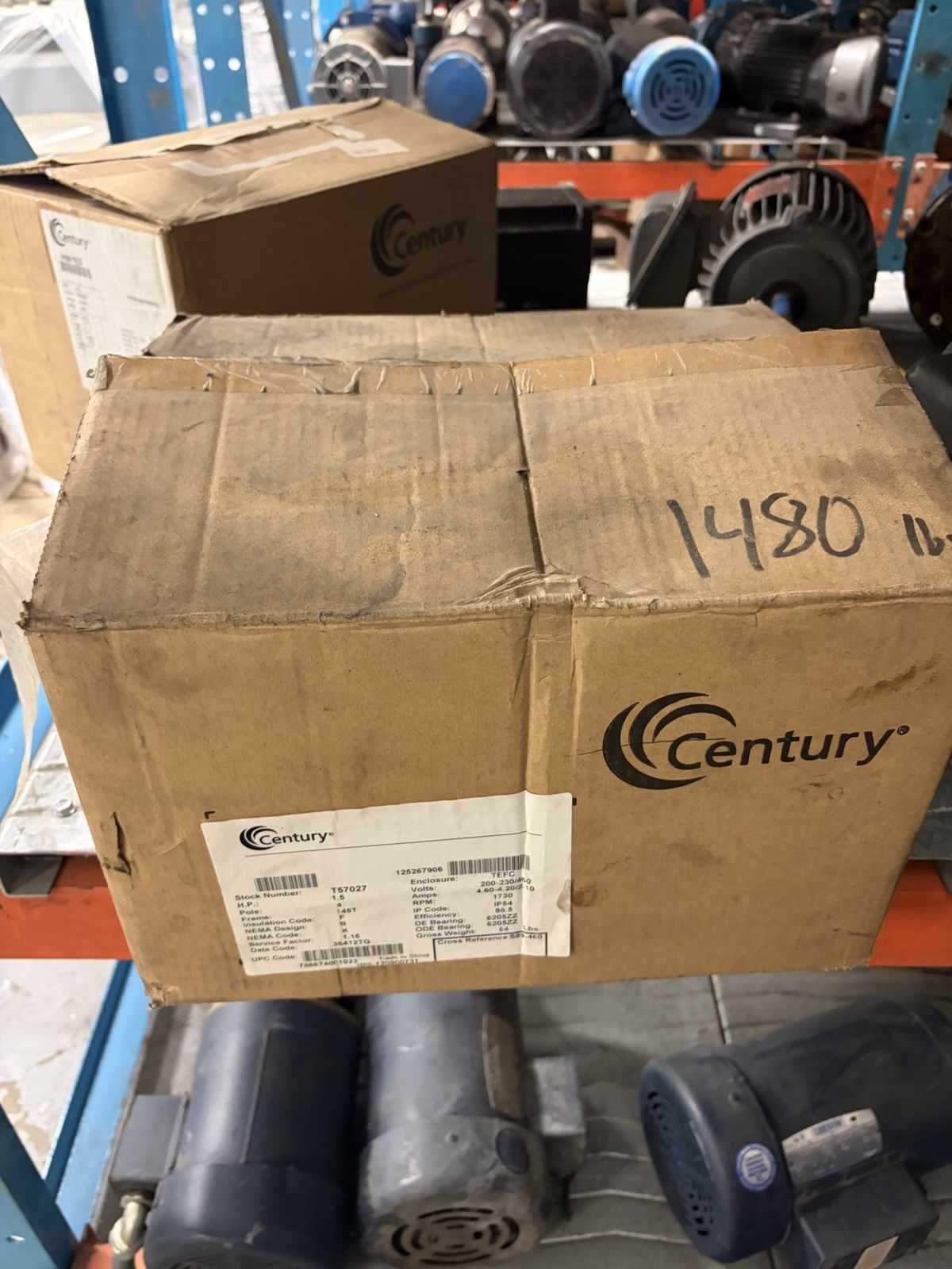 NEW CENTURY T57027 1.5HP MOTOR 1730 RPM 200- 230/460V TEFC 145T 4 POLE