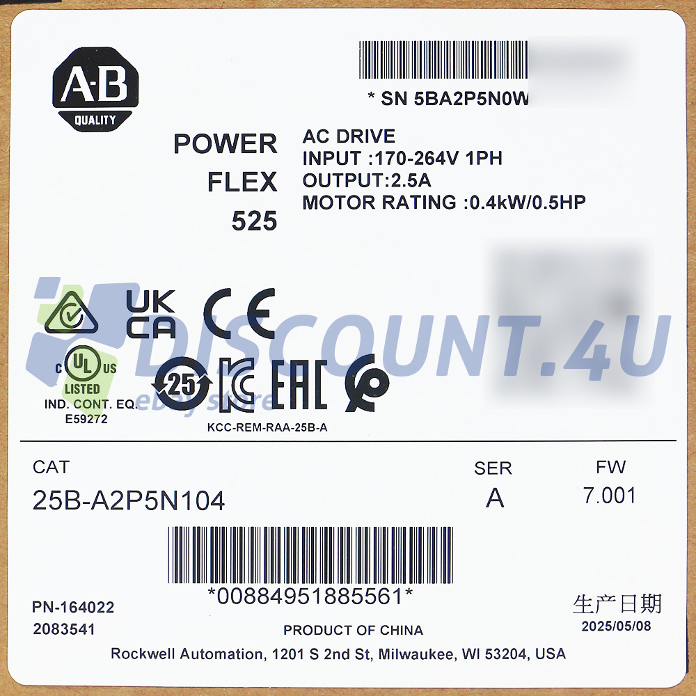 New Sealed Allen Bradley 25B-A2P5N104 Ser A PowerFlex 525 AC Drive 0.4kW 0.5Hp New Sealed Allen Bradley 25B-A2P5N104 Ser A PowerFlex 525 AC Drive 0.4kW 0.5Hp