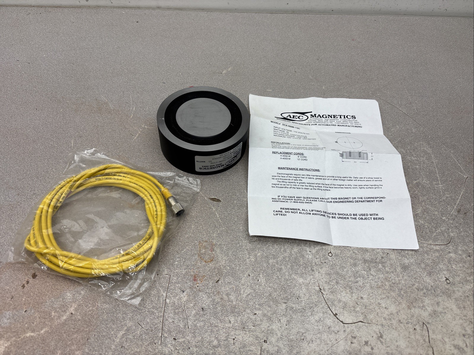 NEW AEC DCA-500M-110C Heavy Duty 5” Round 110-Volt DC Electromagnet 1900lb NEW AEC DCA-500M-110C Heavy Duty 5” Round 110-Volt DC Electromagnet 1900lb