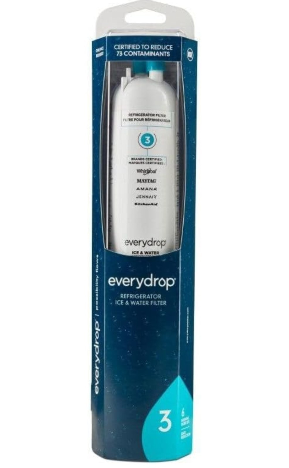 Everydrop by Whirlpool Ice and Water Refrigerator Filter 3, 1 Single-Pack EDR3RX Everydrop by Whirlpool Ice and Water Refrigerator Filter 3, 1 Single-Pack EDR3RX
