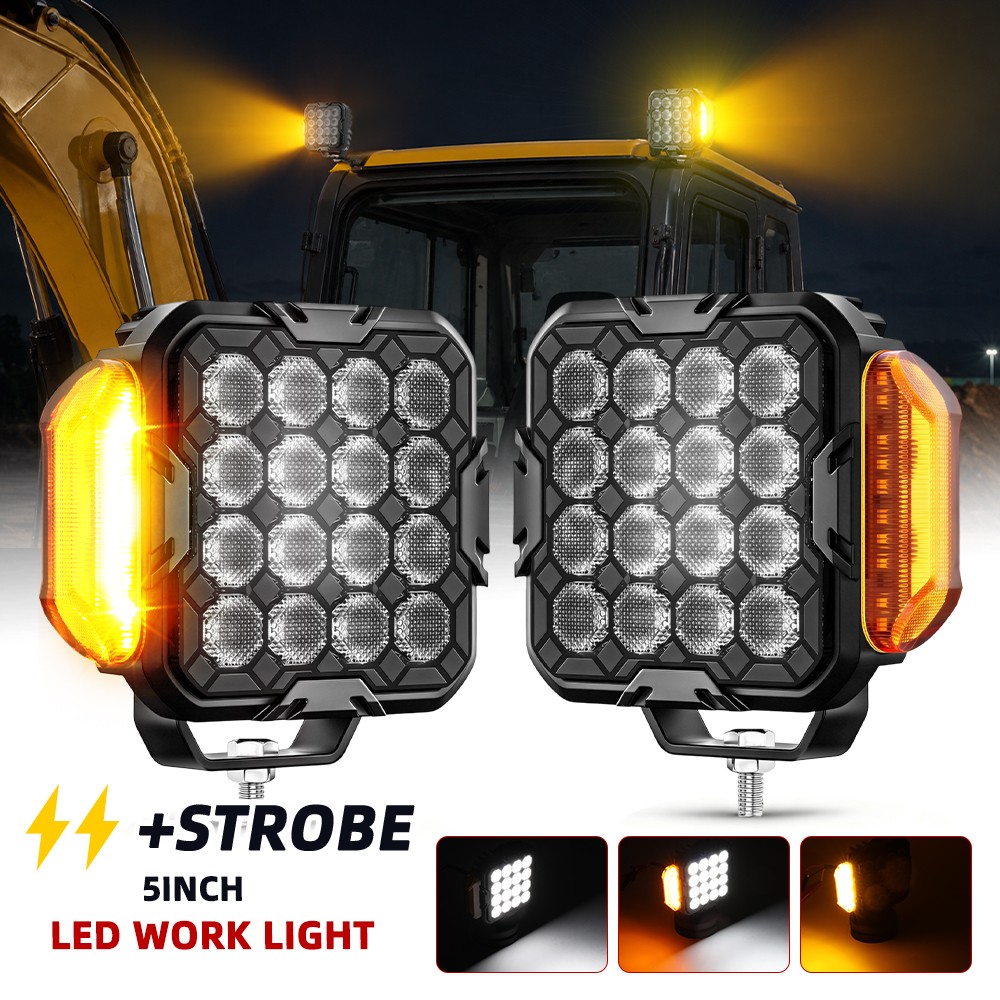 2x LED Work Light Pods 5'' Tractor Truck Amber Strobe Side Warning Light 12V 24V 2x LED Work Light Pods 5'' Tractor Truck Amber Strobe Side Warning Light 12V 24V
