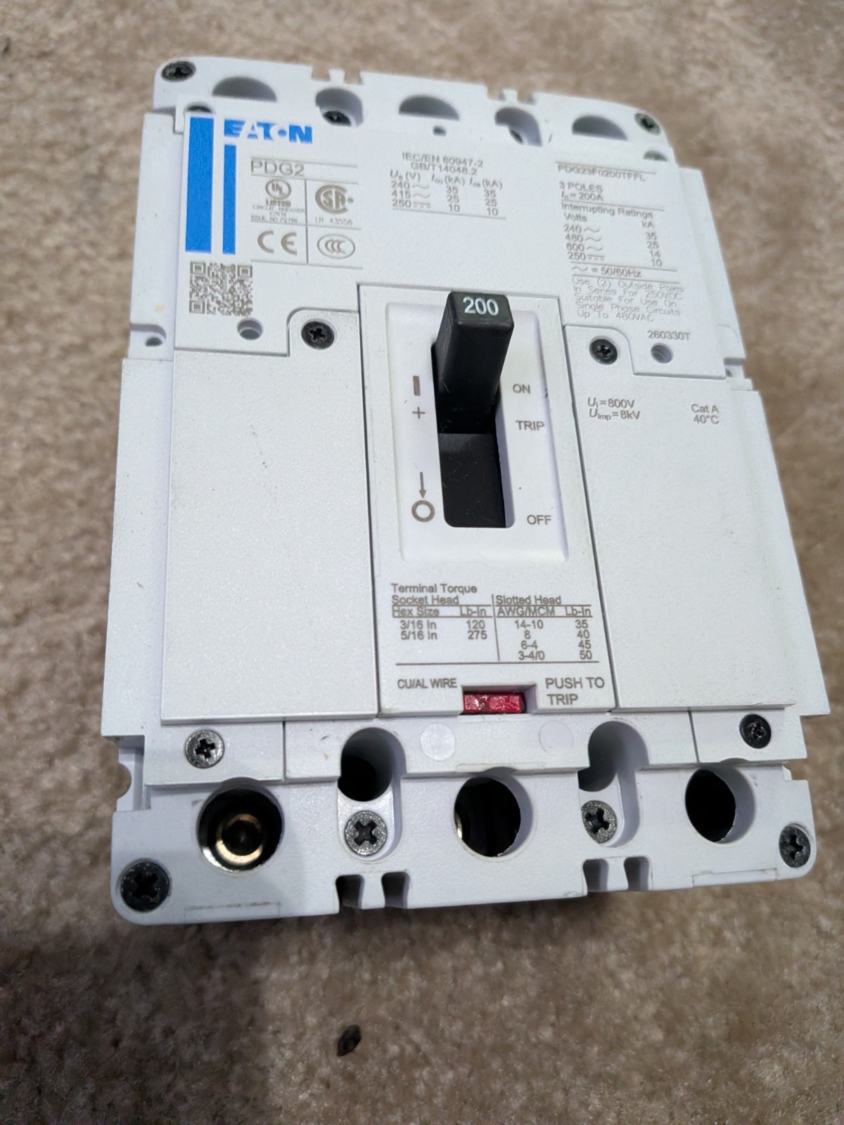 EATON     PDG23F0200TFFL  200A ciruit breaker                               