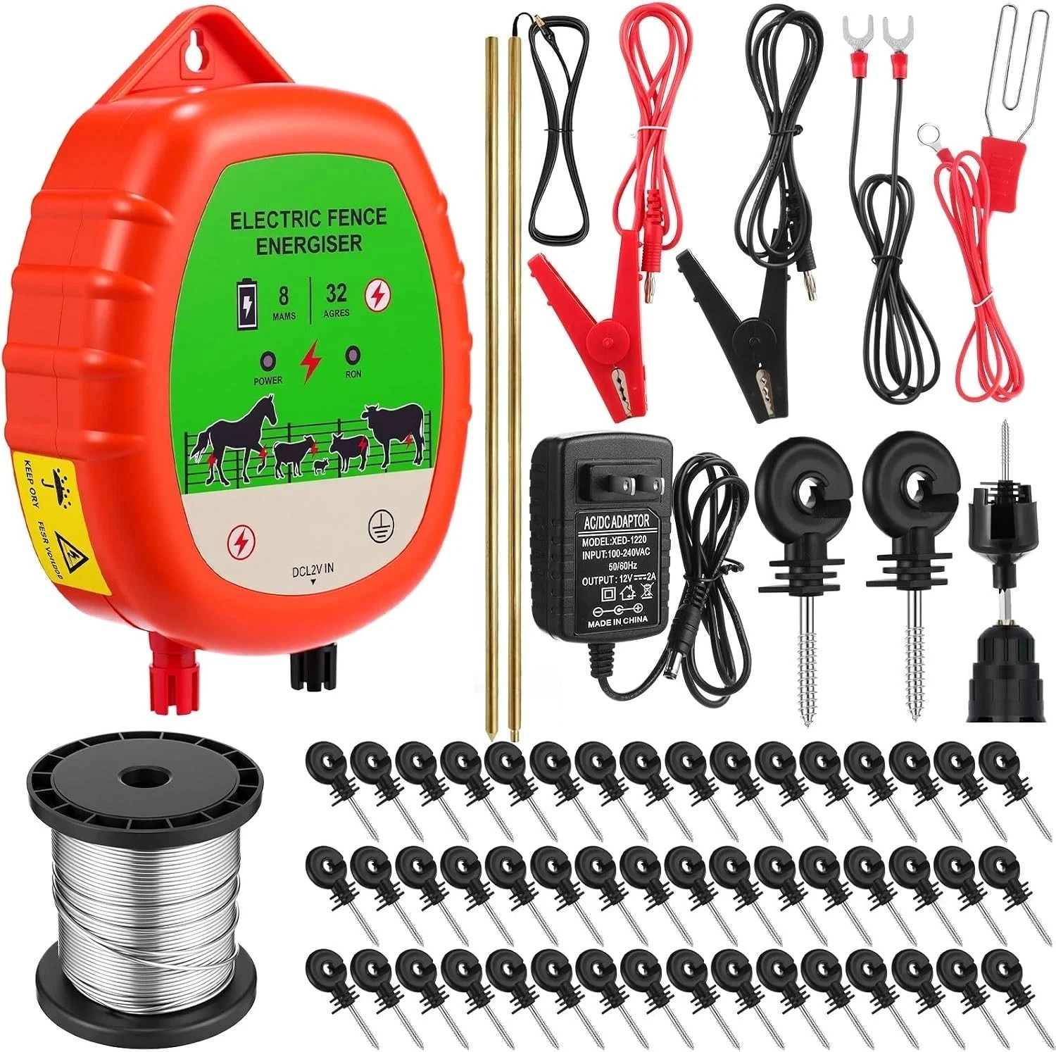 8 Mile Electric Fence Kit for Livestock, 12Kv 2J Electric Fence Charger 50 Black 8 Mile Electric Fence Kit for Livestock, 12Kv 2J Electric Fence Charger 50 Black