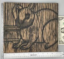 Primitive VTG 1944 Folk Art Rabbit Carved Wood BIG Printing Block Stamp Textile picture