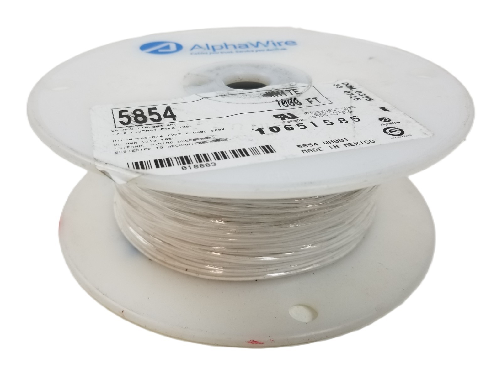 1,000ft AlphaWire 5854 WH001 Hook-Up Wire 24AWG PTFE 200C 19/36 Strand White NEW 1,000ft AlphaWire 5854 WH001 Hook-Up Wire 24AWG PTFE 200C 19/36 Strand White NEW