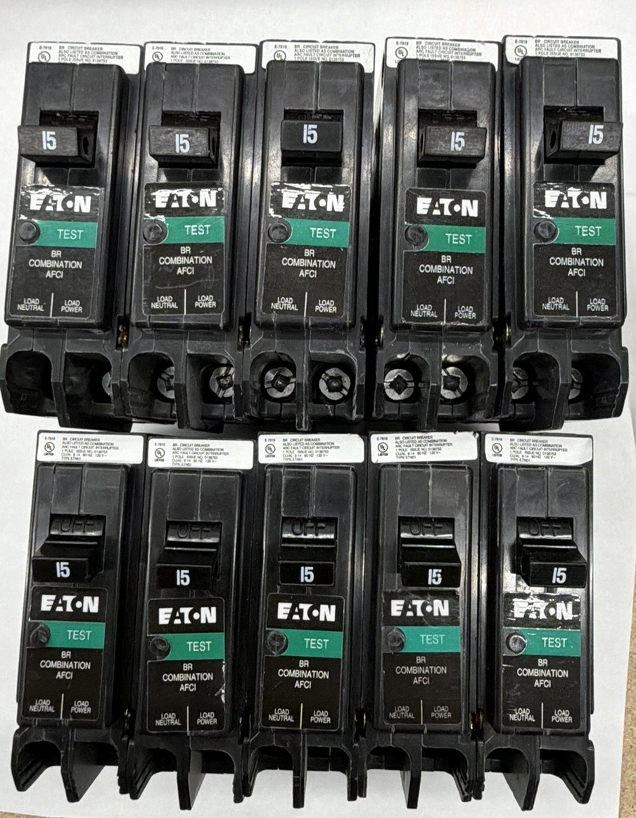 10PCS Eaton BRP115AF 15A 1 Pole 120V Combination AFCI Plug-On Neutral Breaker 10PCS Eaton BRP115AF 15A 1 Pole 120V Combination AFCI Plug-On Neutral Breaker