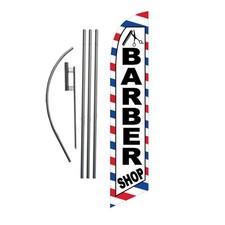 NEW Barber Shop 15' Feather Banner Swooper Flag Kit with pole+spike haircuts picture