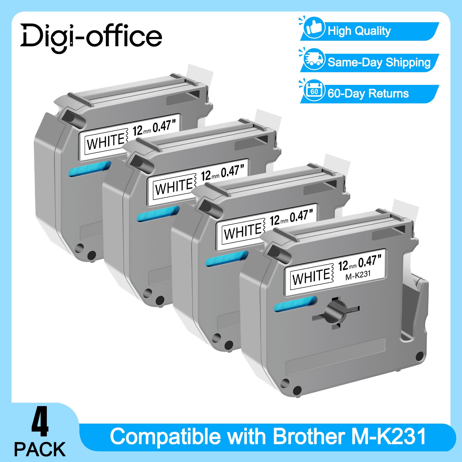 4 PK M-K231 MK-231 Label Tape Compatible with Brother P-touch Label Maker 12mm 4 PK M-K231 MK-231 Label Tape Compatible with Brother P-touch Label Maker 12mm