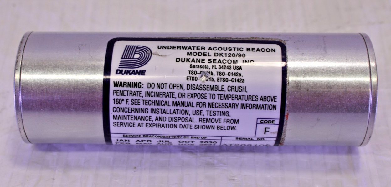 DUKANE UNDERWATER ACOUSTIC BEACON MODEL DK 120/90, Exp 09/2031, For Parts/Repair