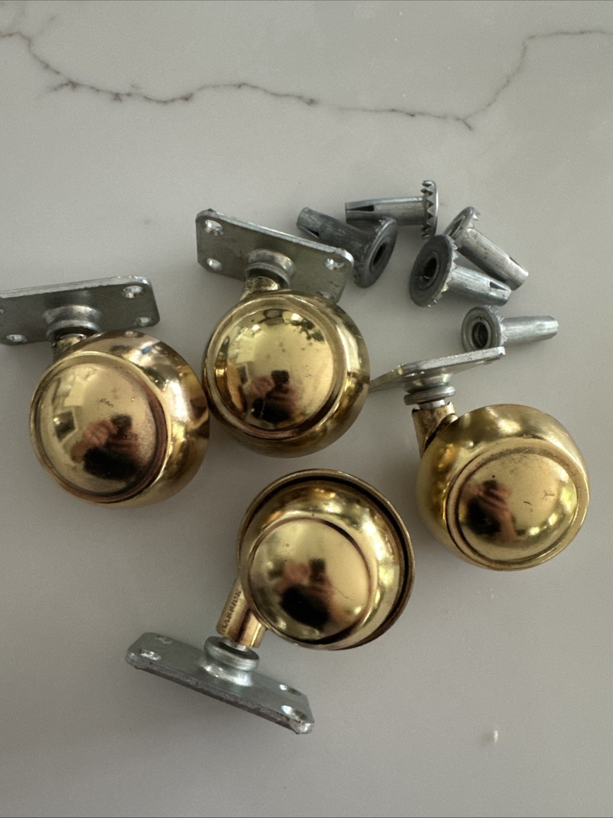 Set Of 4 Vintage Brass Tone Ball Swivel Casters Wheels 2 Inch Bassick USA Set Of 4 Vintage Brass Tone Ball Swivel Casters Wheels 2 Inch Bassick USA
