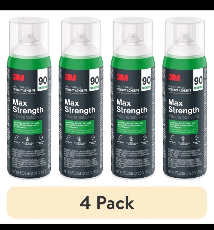 (4 Pack) 3M Max Strength 90 Spray Adhesive 12.6 oz Heavy Duty (4 Pack) 3M Max Strength 90 Spray Adhesive 12.6 oz Heavy Duty