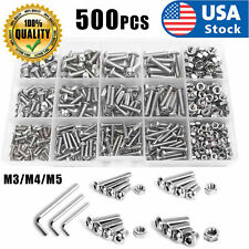 US 500pcs Stainless Steel Hex Socket Cap Head Bolts Screws Nuts M3 M4 M5 304 Kit picture