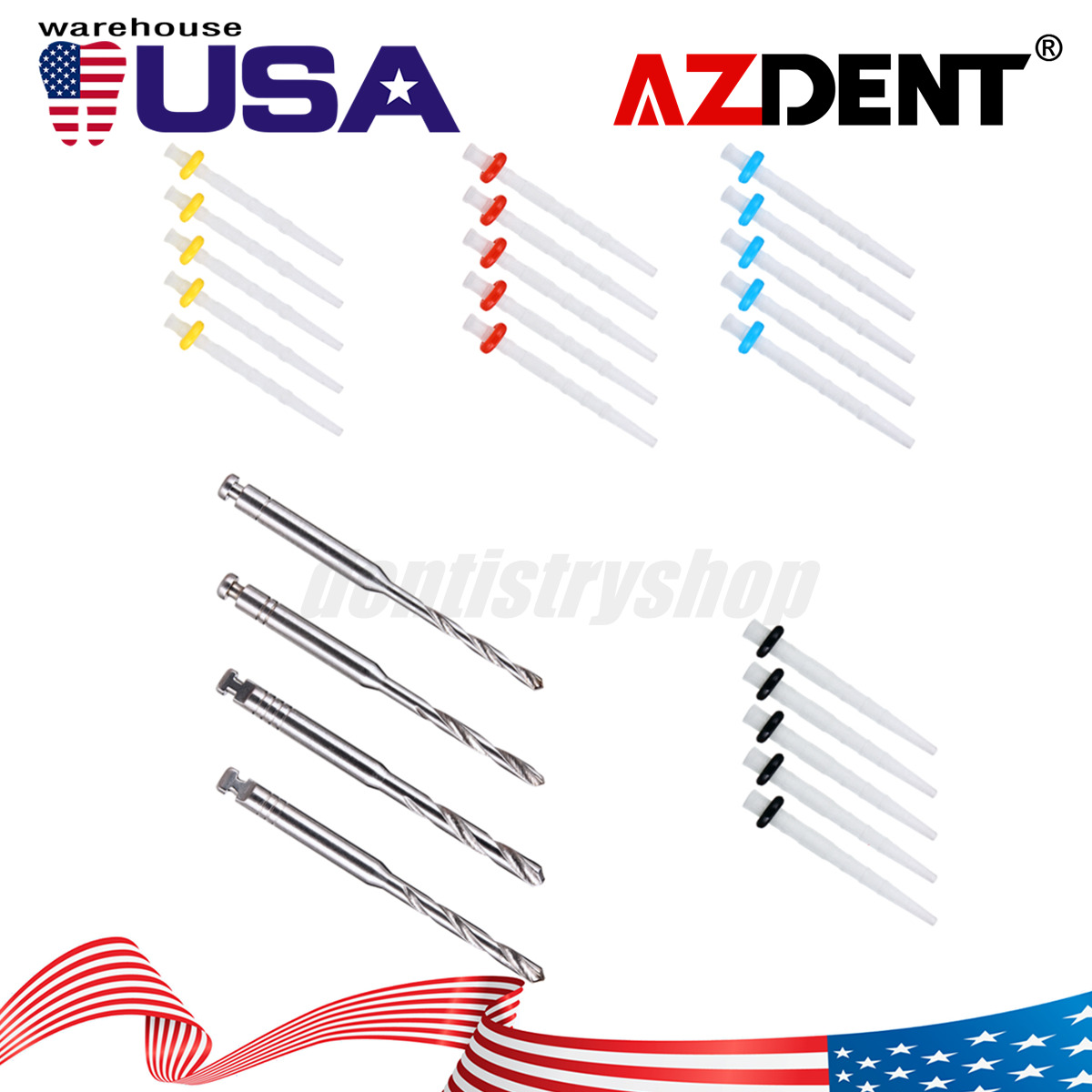 USPS AAA Dental Fiber Post Resin High-intensity Screw Thread Glass +4*Drills FDA