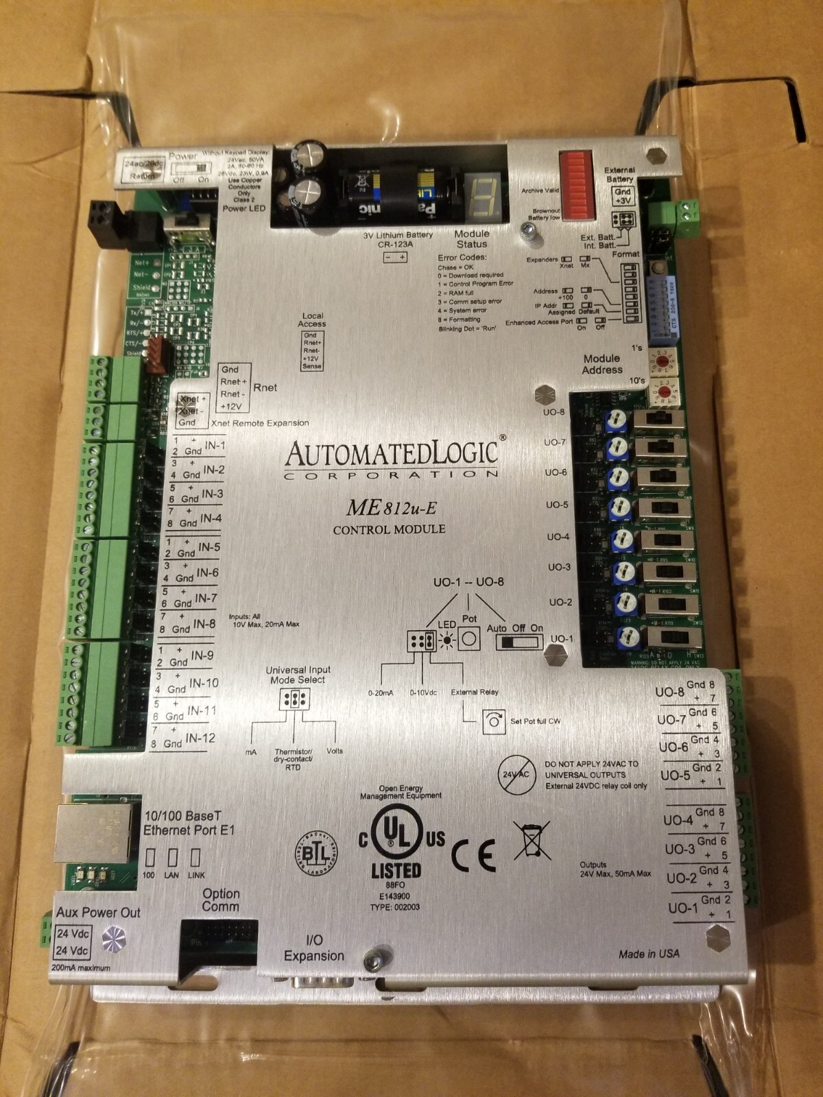 Brand New Automated logic ME812U-E Control Module Ethernet Arcnet Bacnet Ready