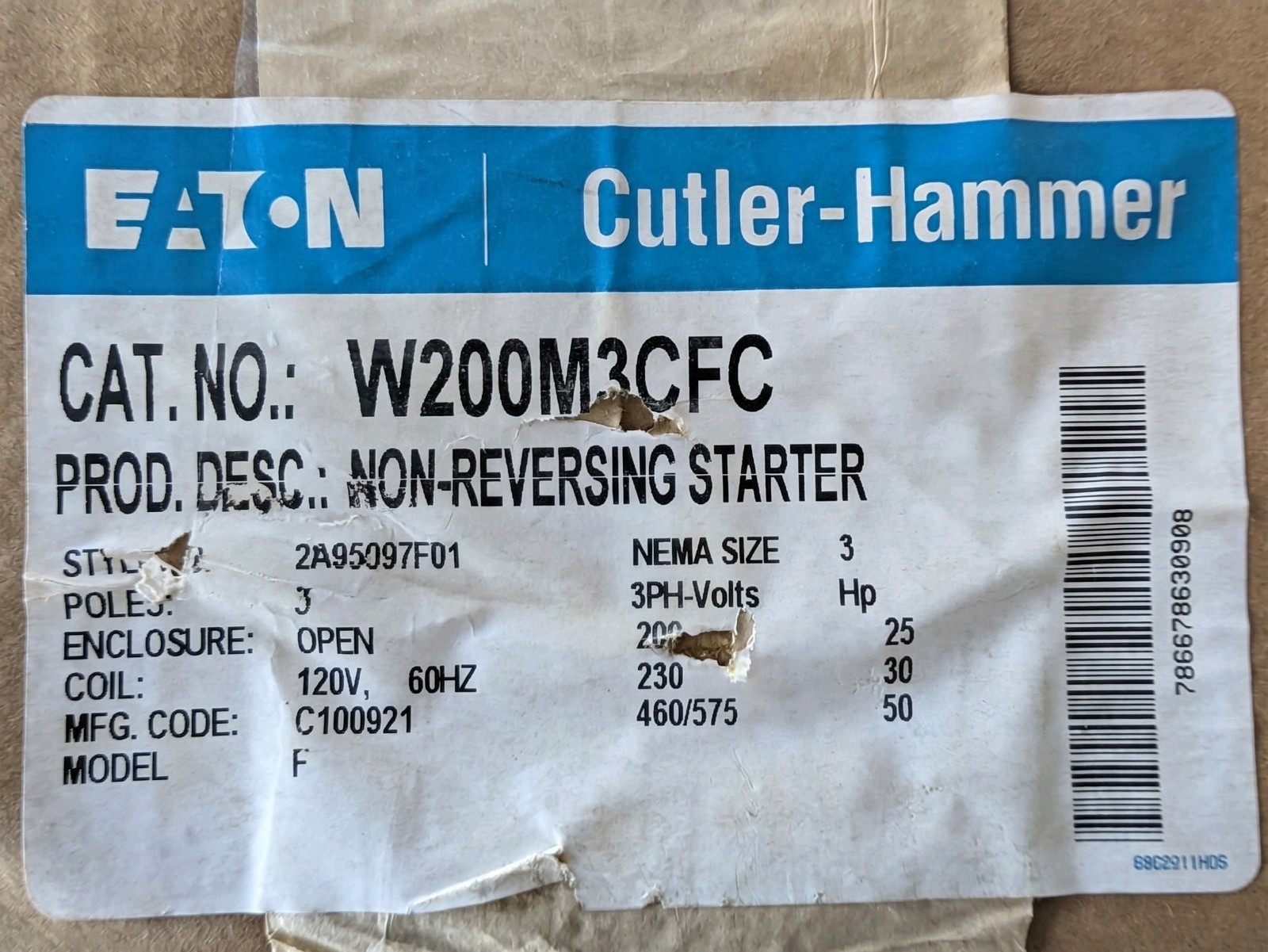 NEW IN BOX Cutler Hammer EATON W200M3CFC Advantage Non Reversing Starter Size 3 NEW IN BOX Cutler Hammer EATON W200M3CFC Advantage Non Reversing Starter Size 3