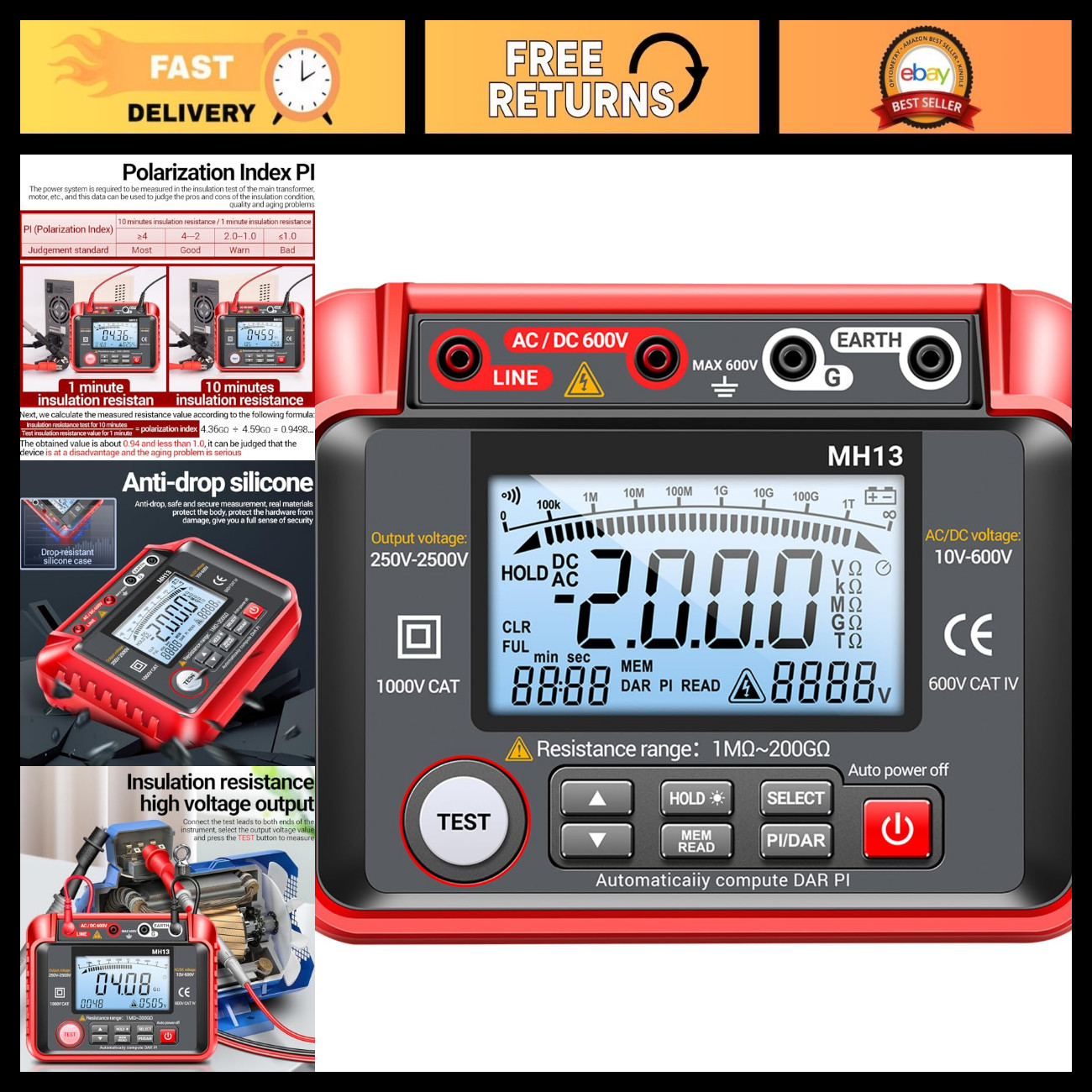 Digital Multimeter & Megohmmeter Insulation Tester - Voltage, Resistance, Curren Digital Multimeter & Megohmmeter Insulation Tester - Voltage, Resistance, Curren