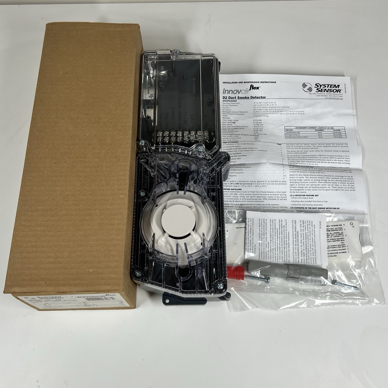 D2 System Sensor NEW System Sensor D2 Duct Smoke Detector 2-Wire Innovair Flex w/ Head ...