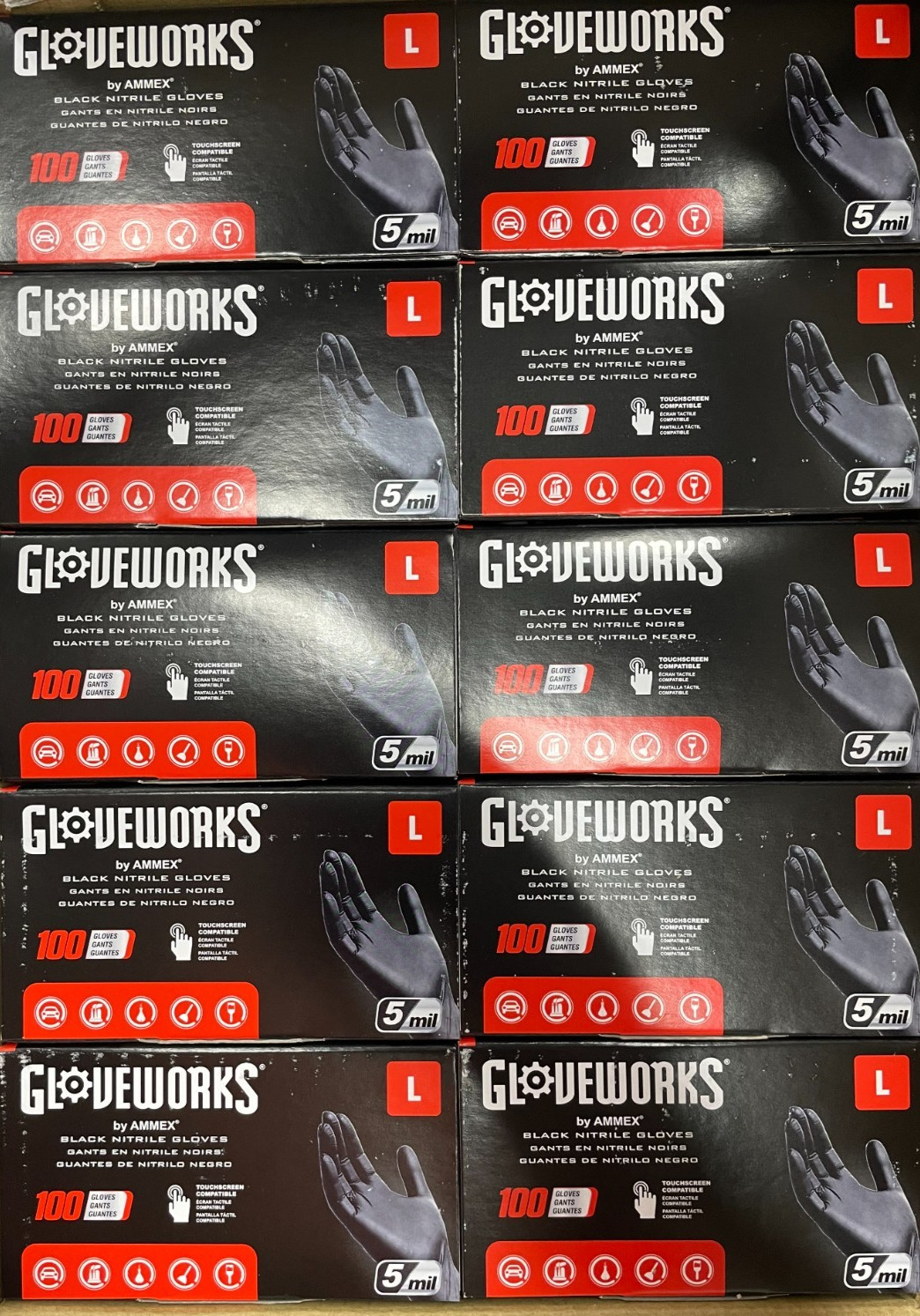 Gloveworks Black Nitrile Gloves - 5 Mil - Case of 1000