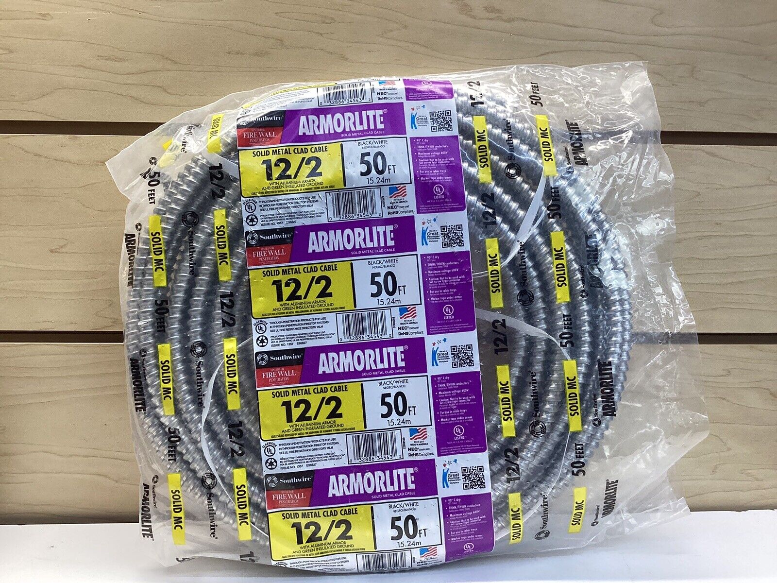 Southwire 68580052 50-Foot 12-Gauge 2-Conductor Type MC Cable, 50Ft. NEW OTHER