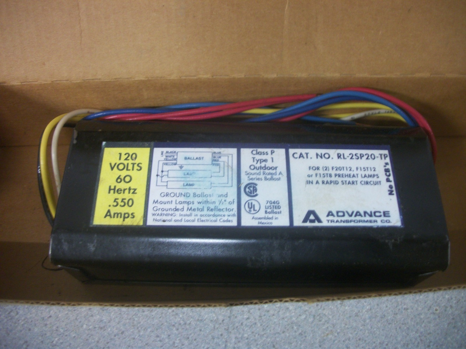 ADVANCE RAPID START BALLAST RL-2SP20-TP 120VOLT NIB