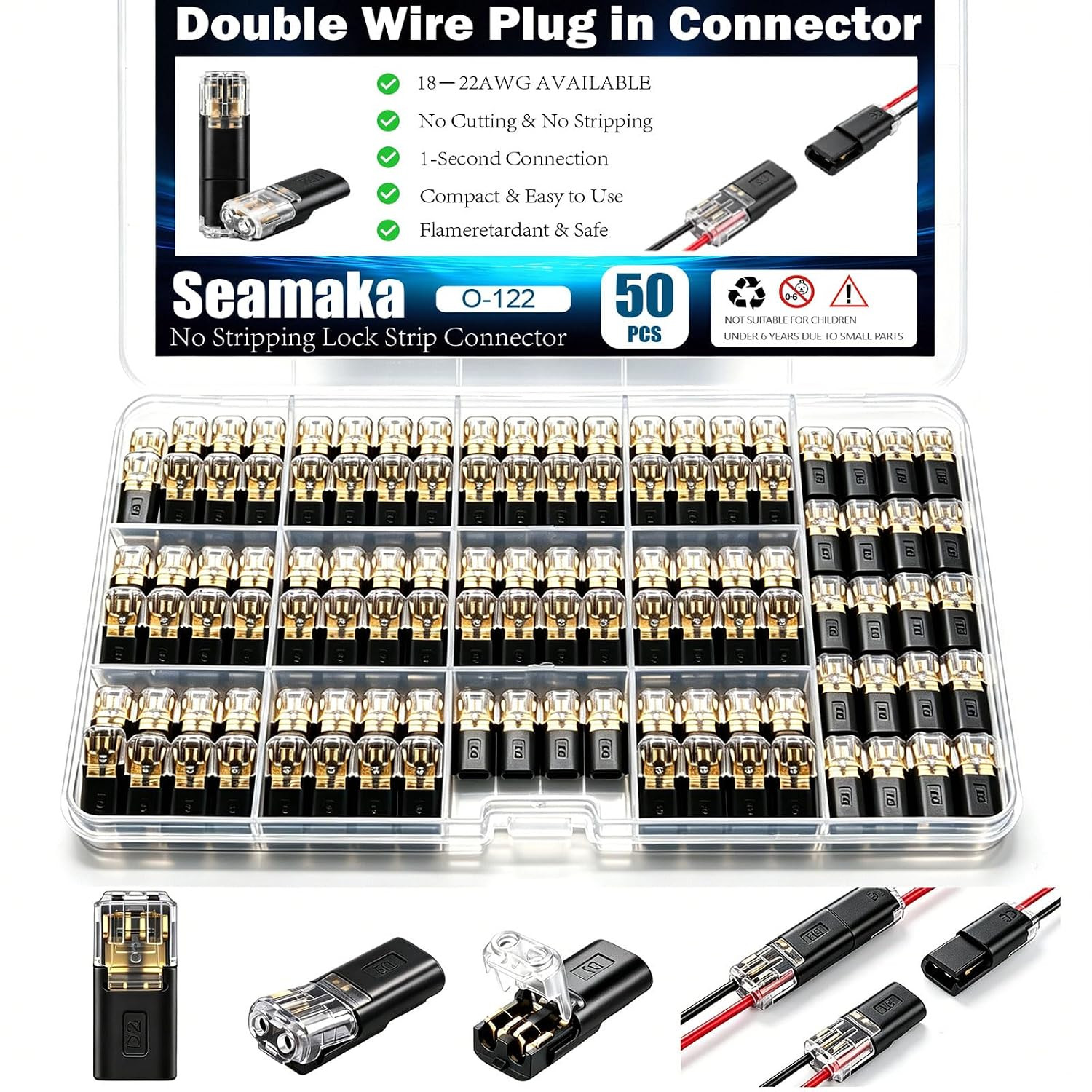 50Pcs Quick Connect Wire Connectors,Low Voltage No Stripping Double Wire Plug 50Pcs Quick Connect Wire Connectors,Low Voltage No Stripping Double Wire Plug