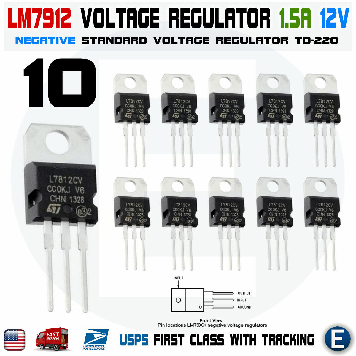 10pcs LM7912 L7912CV 7912 12V Linear Negative Voltage Regulator IC Chip USA
