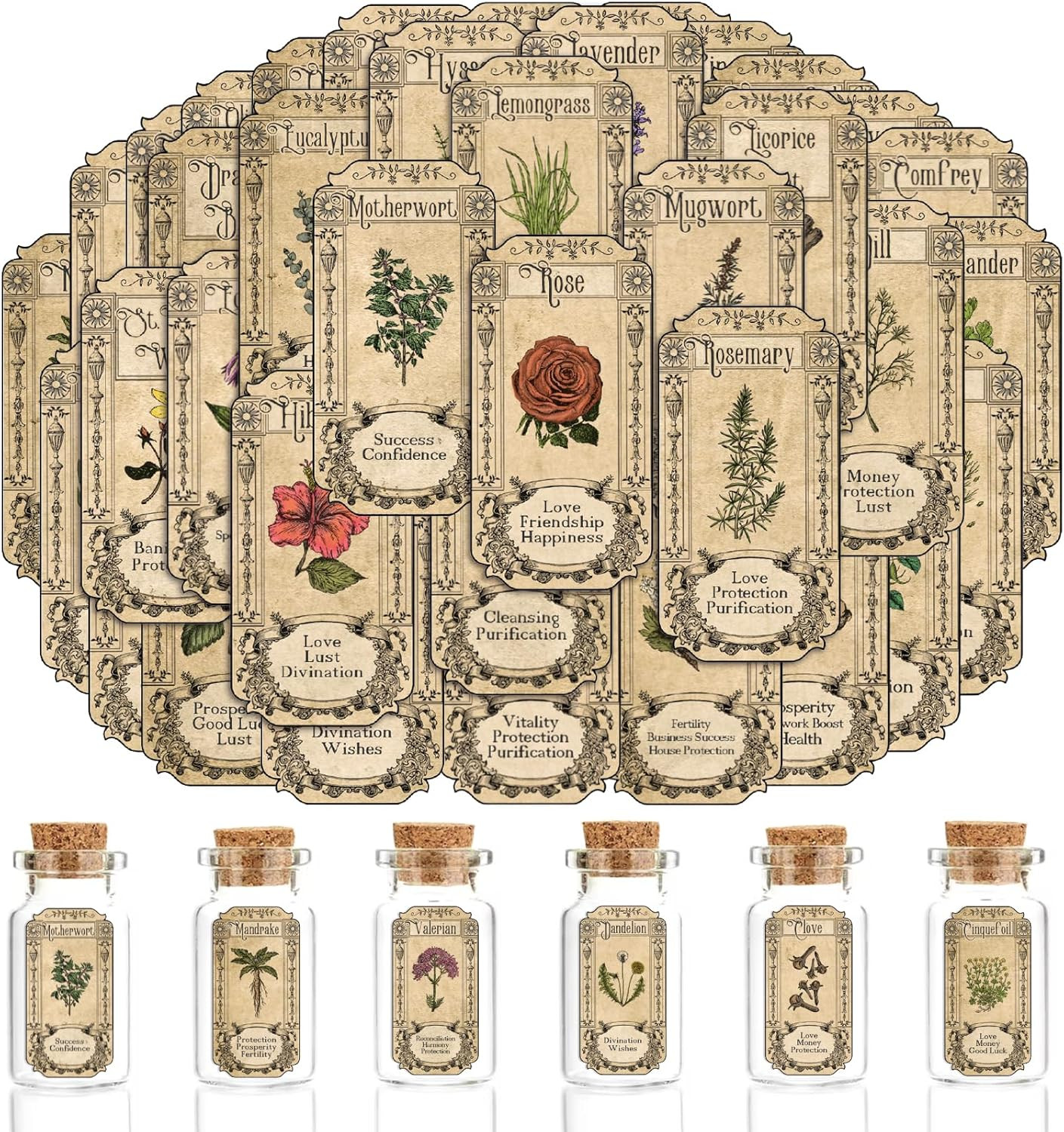 68Pcs Herb Stickers Lables for Jars Vintage Spice Apothecary Herb Spice Labels