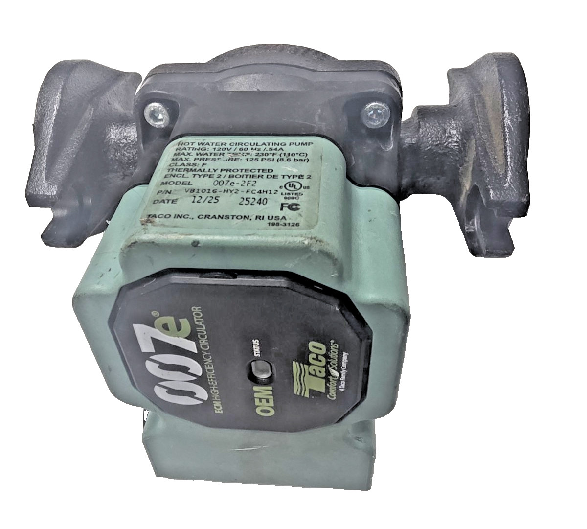 Taco 007e-2F2 Cast Iron Hot Water Circulator Pump 120V High Efficiency Taco 007e-2F2 Cast Iron Hot Water Circulator Pump 120V High Efficiency