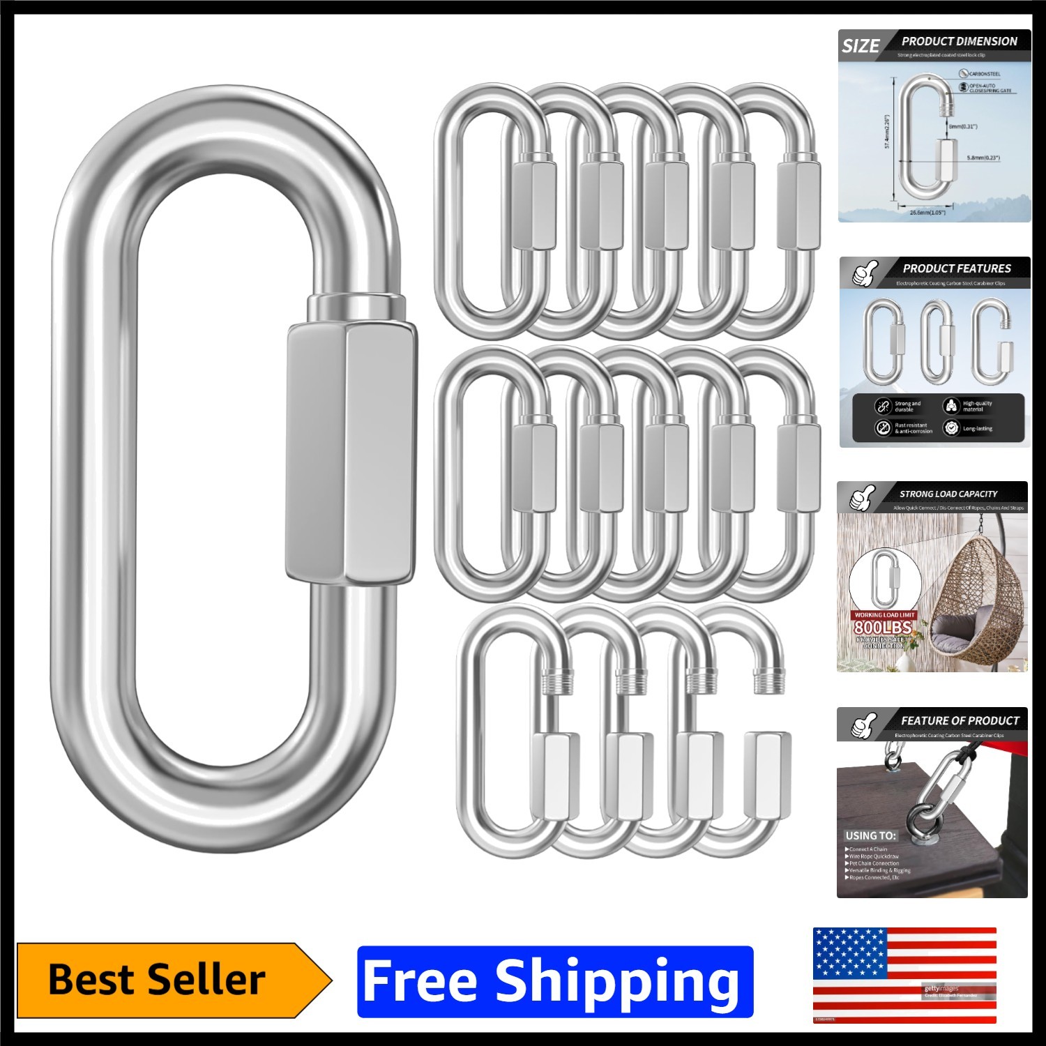 Versatile 15-Piece Stainless Steel Quick Links with 800LBS Capacity for Outdoors Versatile 15-Piece Stainless Steel Quick Links with 800LBS Capacity for Outdoors