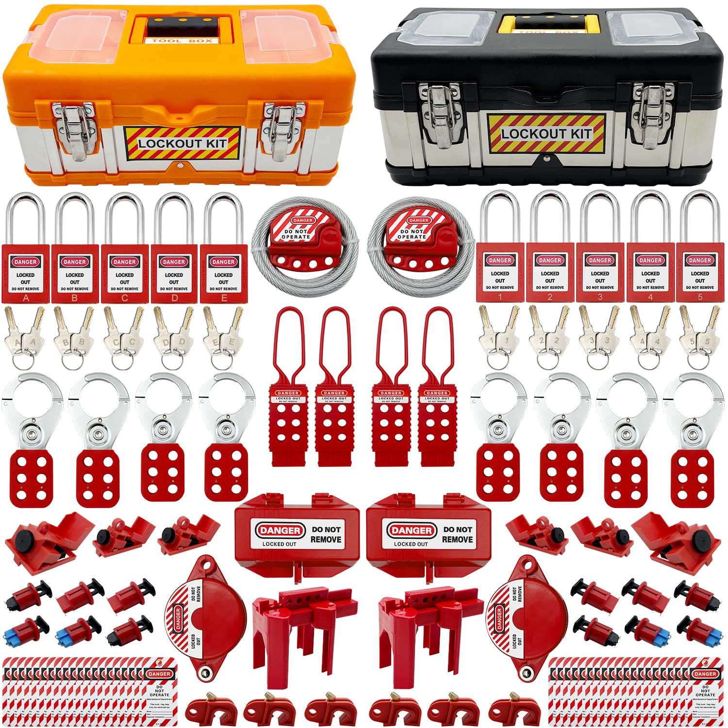 2-In-1 Lockout Tagout (Loto) Kits–Complete OSHA Safety Group Lock Out Hasps, Tag