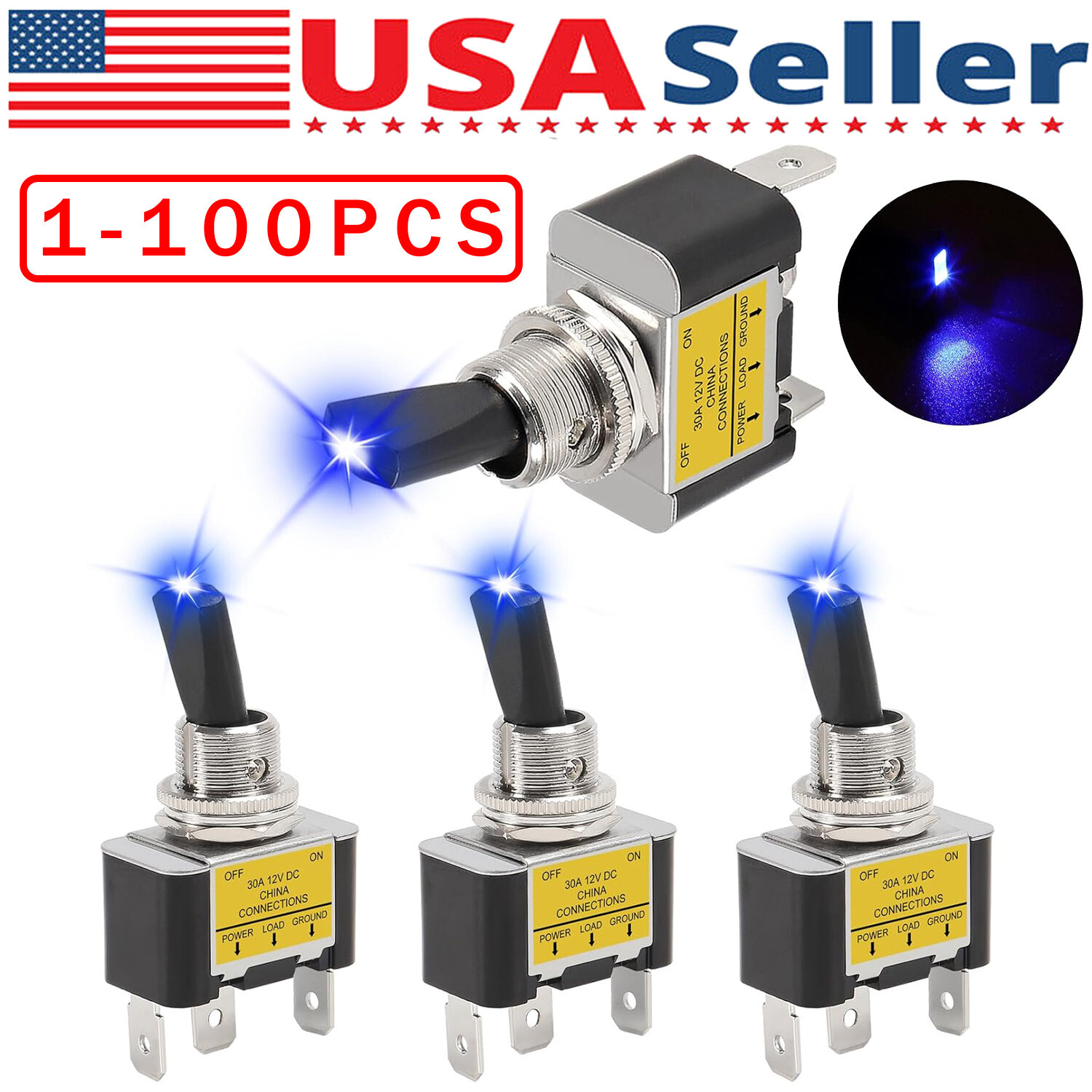 Blue LED Light 3Pin Rocker Toggle ON/Off Switch 30A 12V for Car Boat Marine Lot Blue LED Light 3Pin Rocker Toggle ON/Off Switch 30A 12V for Car Boat Marine Lot