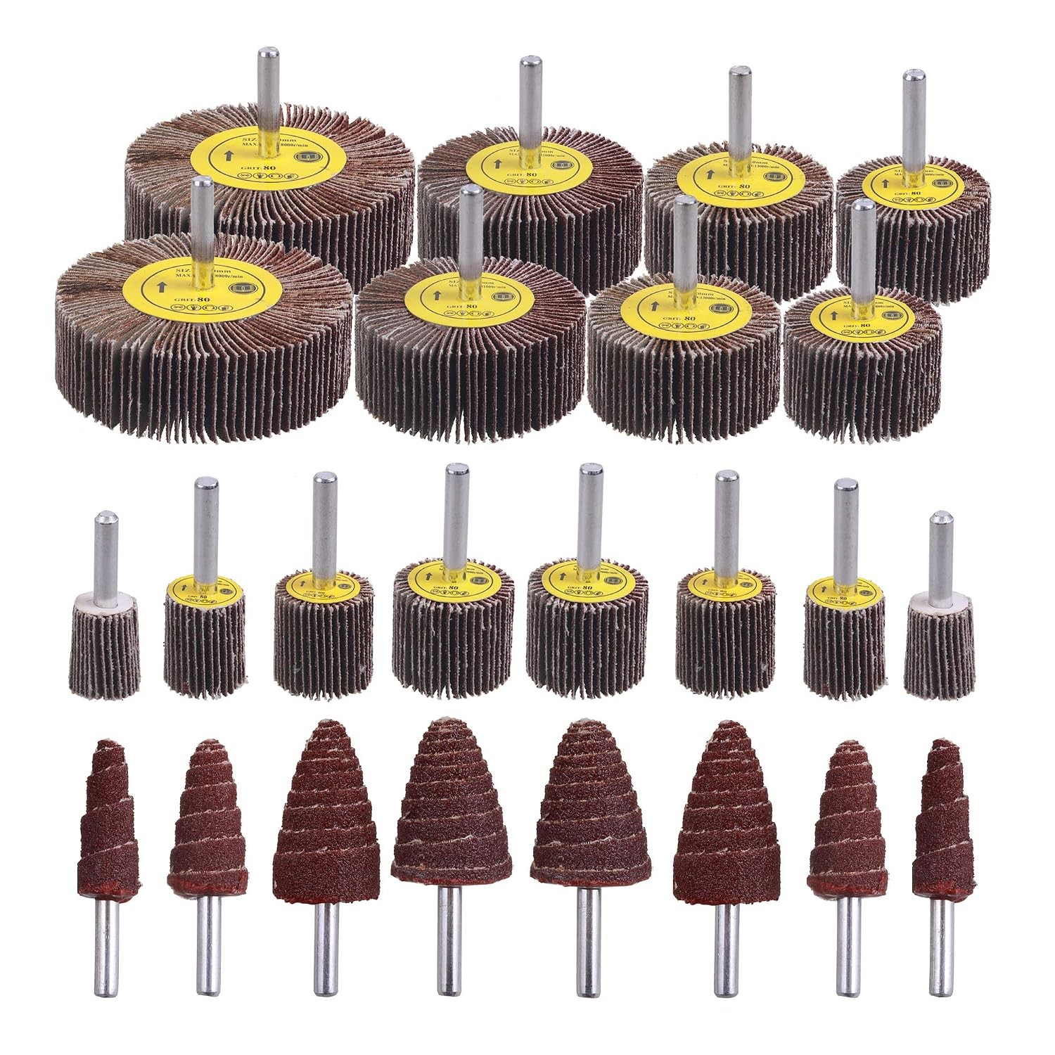 24 Pcs Abrasive Flap Wheel Sander Set 80 Grit 1/4\