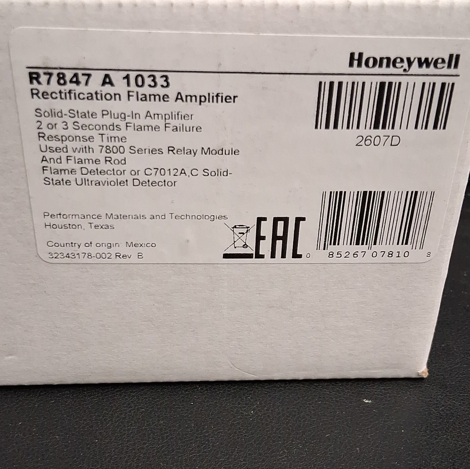 Honeywell Rectification Flame Amplifier R7847A1033 for 7800 Series Honeywell Rectification Flame Amplifier R7847A1033 for 7800 Series