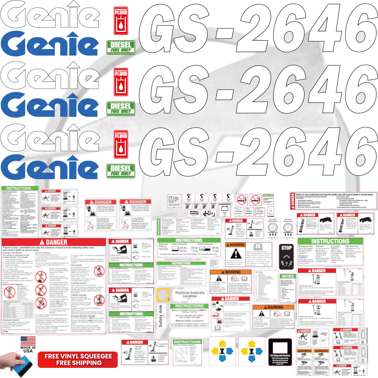 Fits Genie GS-2646 Scissor Lift Decal Kit – Laminated 3M Vinyl / Fits Genie GS-2646 Scissor Lift Decal Kit – Laminated 3M Vinyl /