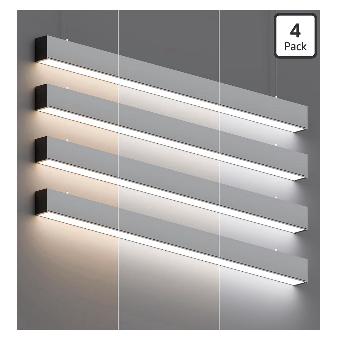 4FT LED 4Pack Gray Linear Light,50W/40W/30W Linkable Office Light