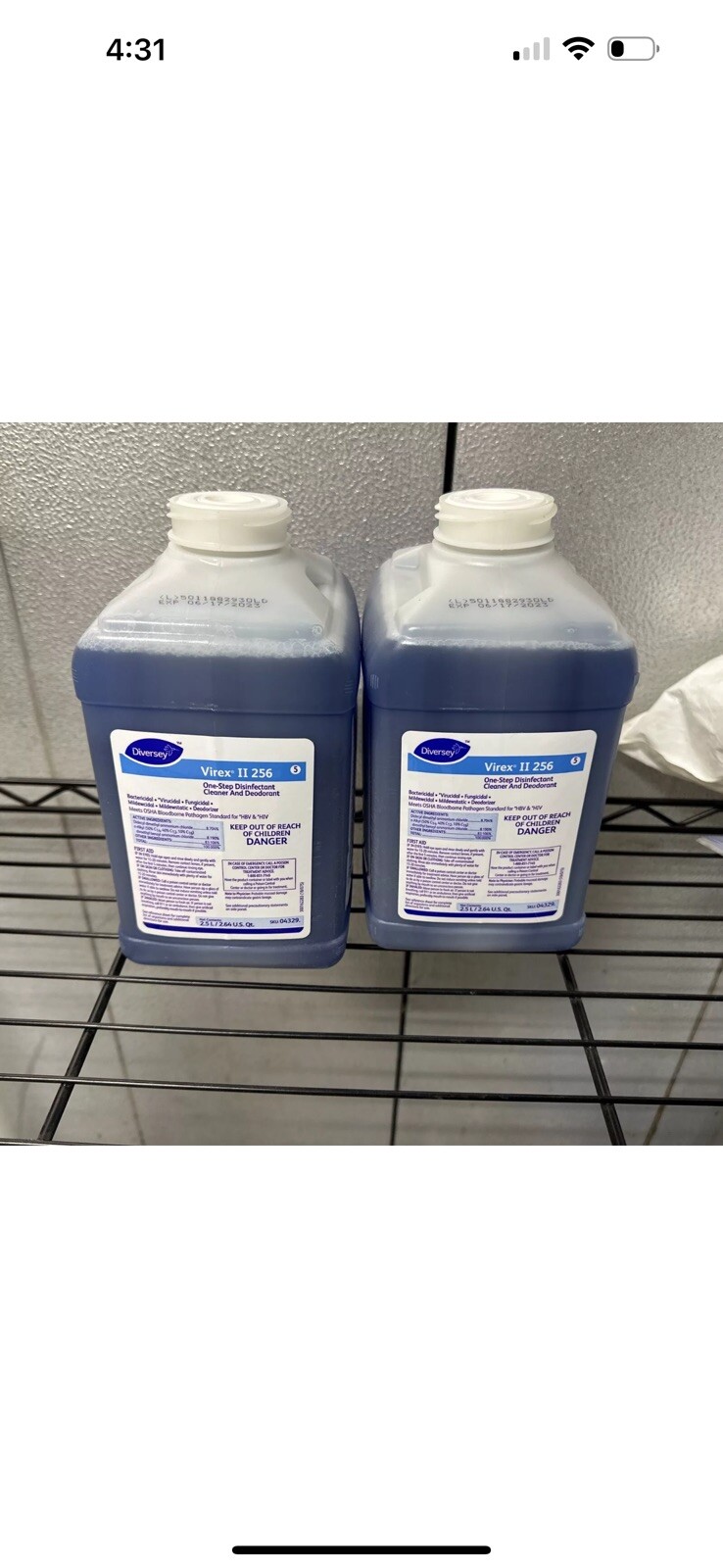2 Diversey Virex II 256 One step Disinfectant Liquid Cleaner 2.5L J-Fill