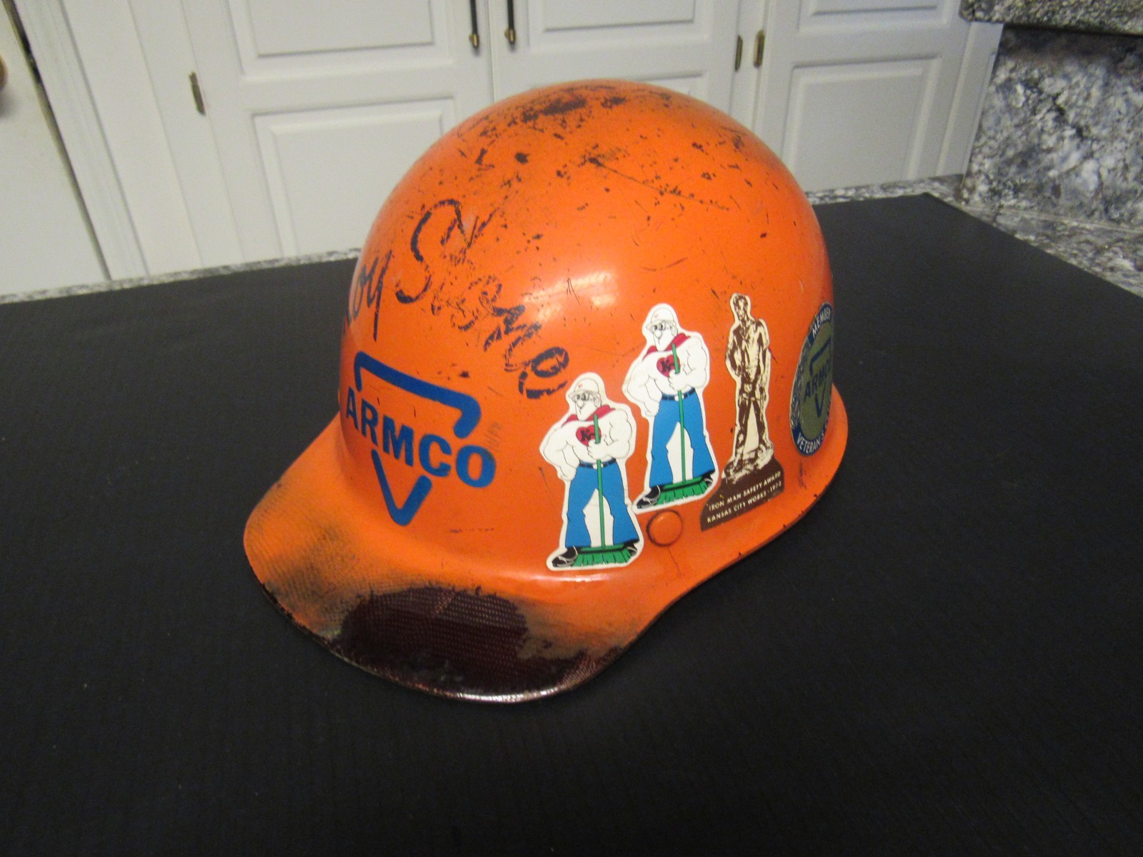 Vintage Early Armco Steel MSA Hard Hat. From the Kansas City Armco Steel.